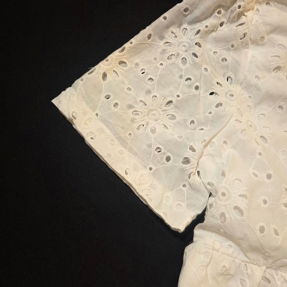 Unbranded White Eyelet Lace Tiered Babydoll Dress V-Neck Short Sleeve Boho Mini - Picture 8 of 8